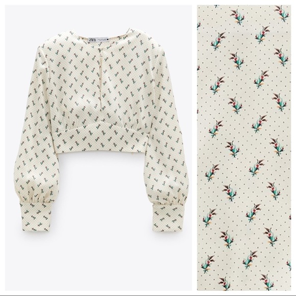 NWT. Zara Cream Floral Print Satin Effect Blouse/Top. Size XL. - Picture 2 of 6